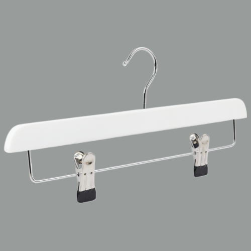 100 Adet Beyaz Ahşap Pantolon Askısı Klipsli Etek Askısı Metal Mandallı 35 cm