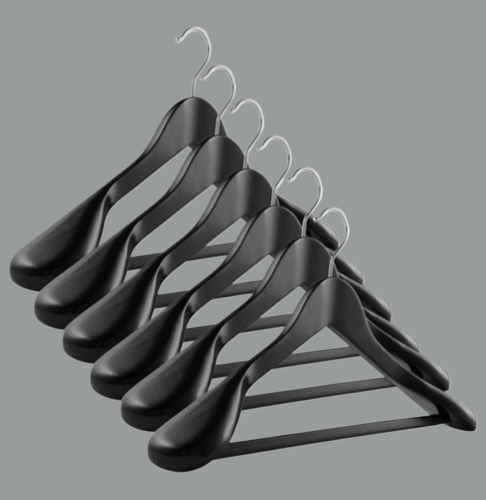 50 Adet Ahşap Kalın Omuz Formlu Takım Elbise Ceket Askısı siyah Renk
