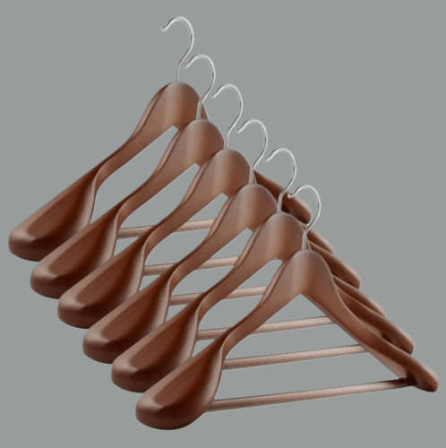 100 Adet Ahşap Kalın Omuz Formlu Takım Elbise Ceket Askısı Ceviz Renk