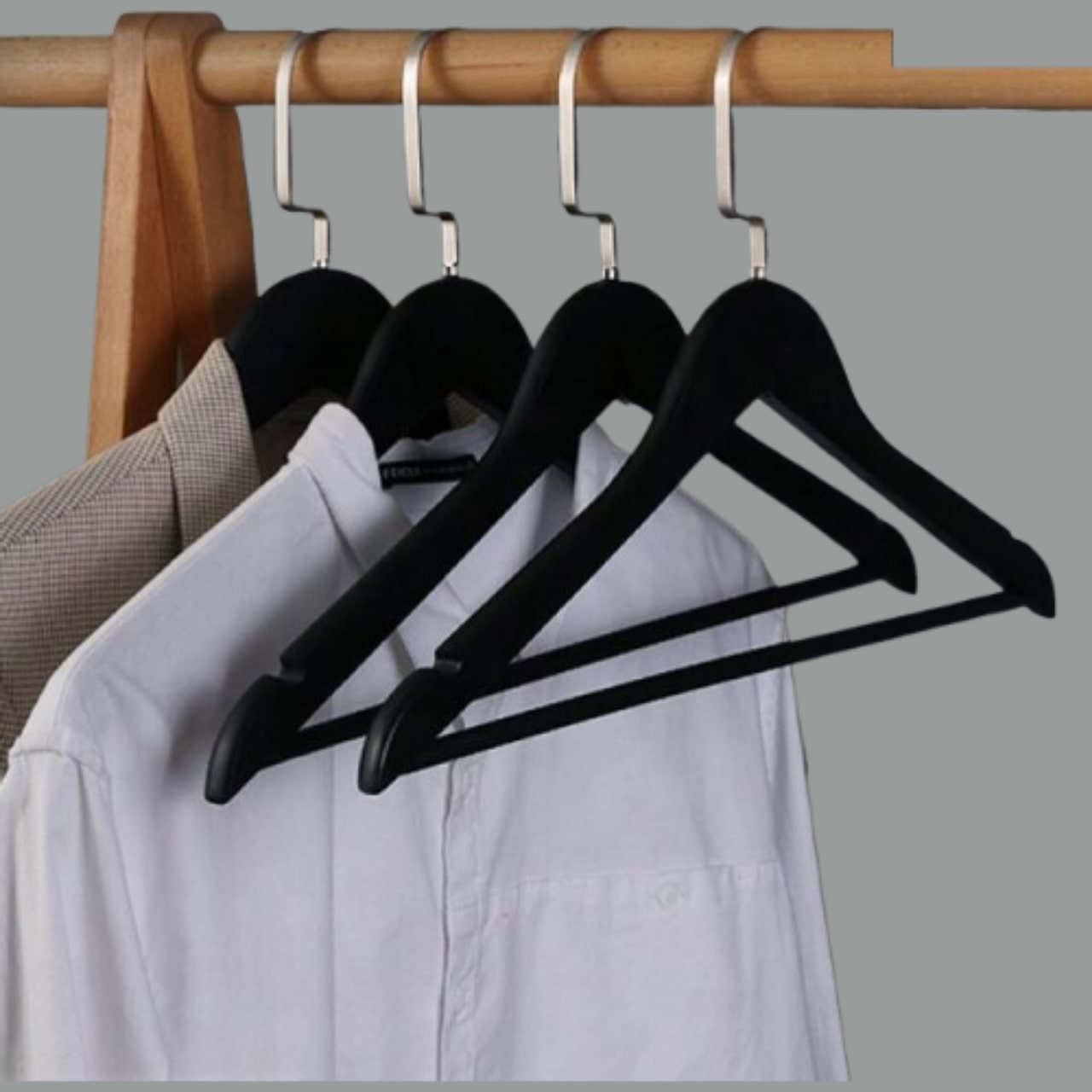 150 adet Ahşap Askı Siyah Kıyafet Elbise Askısı Askılığı Gömlek Askısı Amerikan Kanca