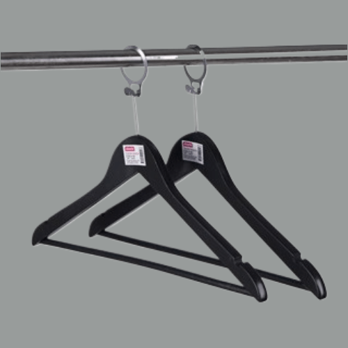 100 ADET OTEL TİPİ ELBİSE ASKISI AHŞAP OTEL ELBİSE ASKISI SİYAH BOYALI METAL HALKALI 43 CM